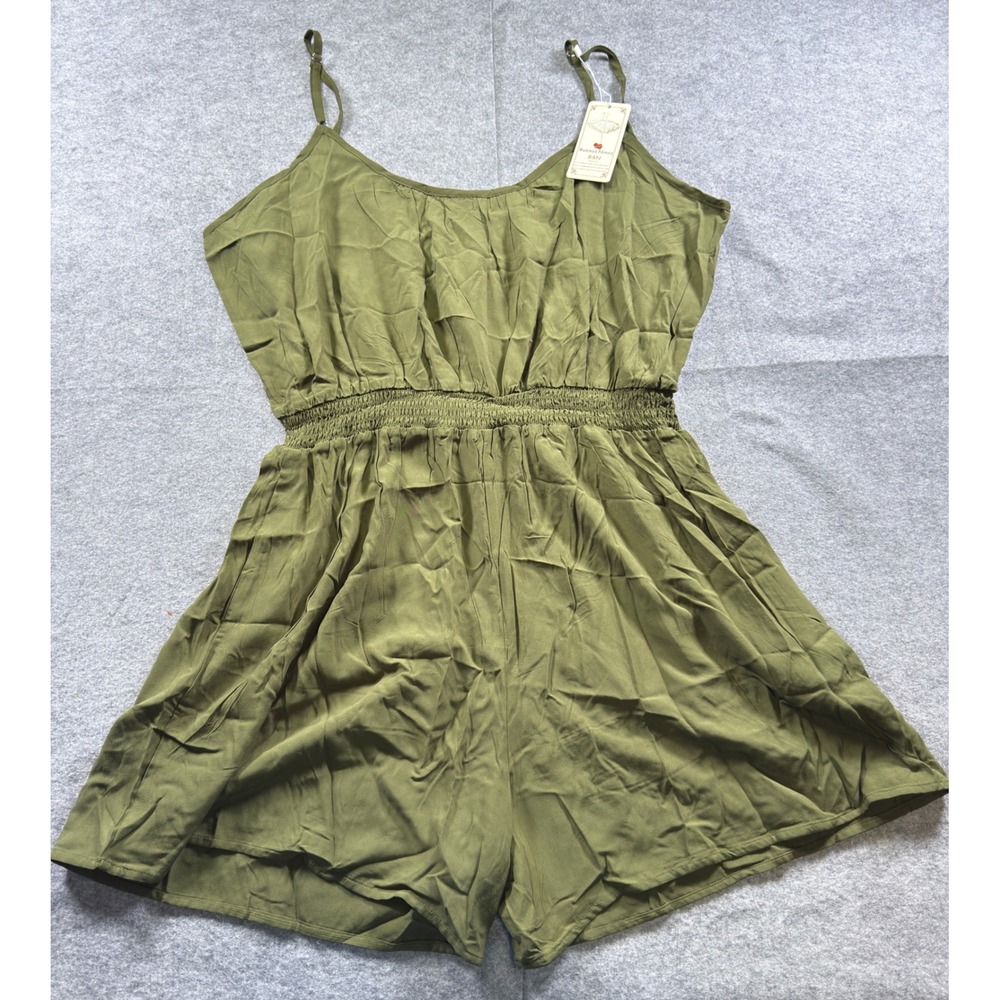 Buenos Ninos Romper Womens XXL Olive Green Smocked Waist Adjustable Straps NEW - Picture 12 of 14